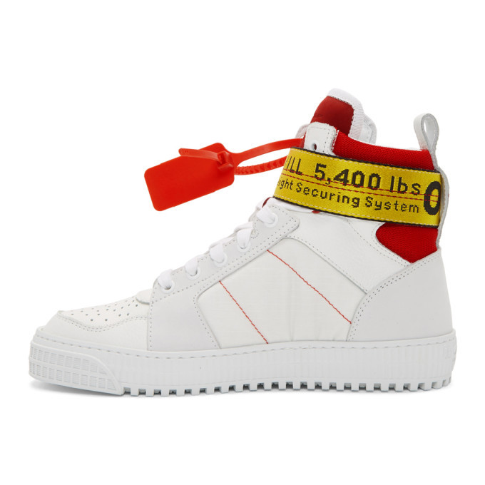 Off-White White and Red Industrial High-Top Sneakers Off-White