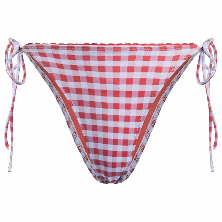 Photo: Damson Madder Women's Tie Side Bikini Bottom in Blue/Red