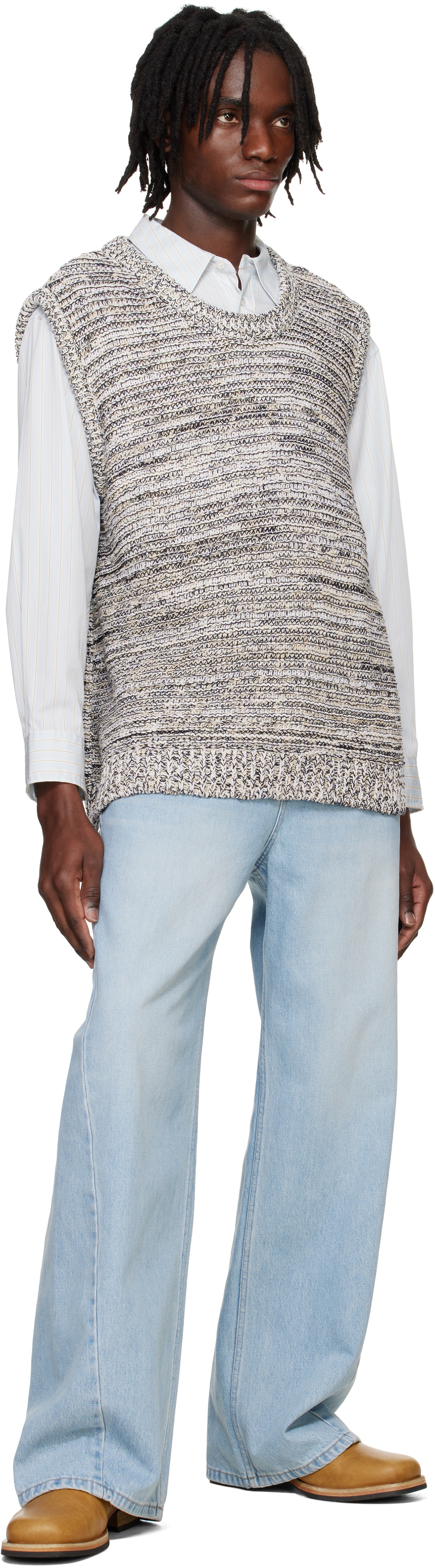 System Black & White Marled Vest