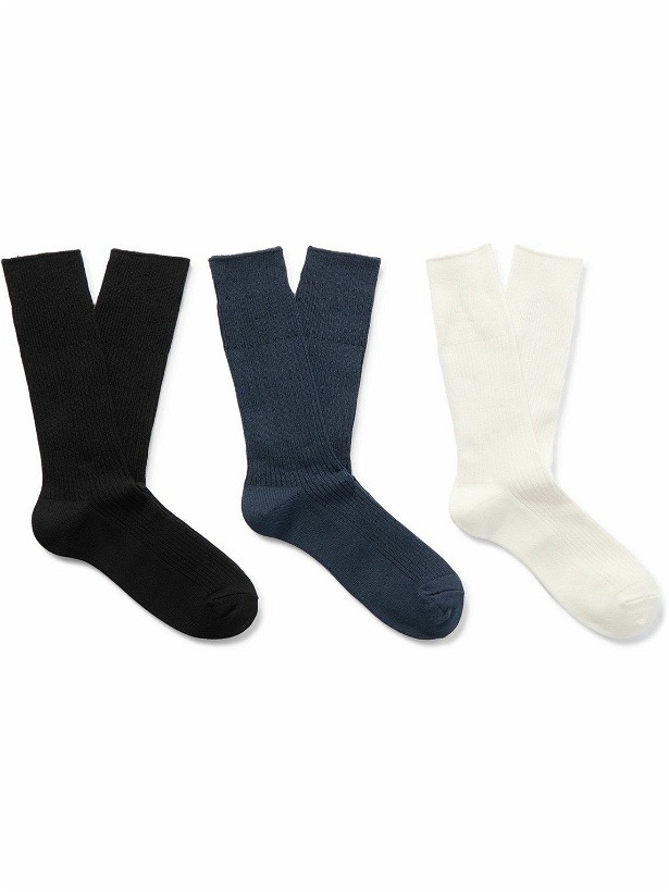 Photo: Anonymous Ism - Three-Pack Ribbed-Knit Socks - Multi
