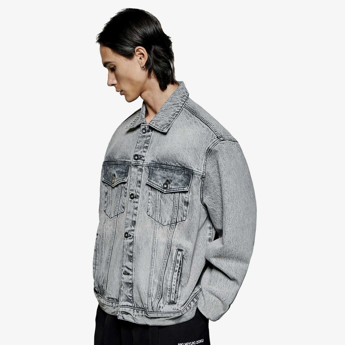 MKI Men's Denim Trucker Jacket in Washed Black