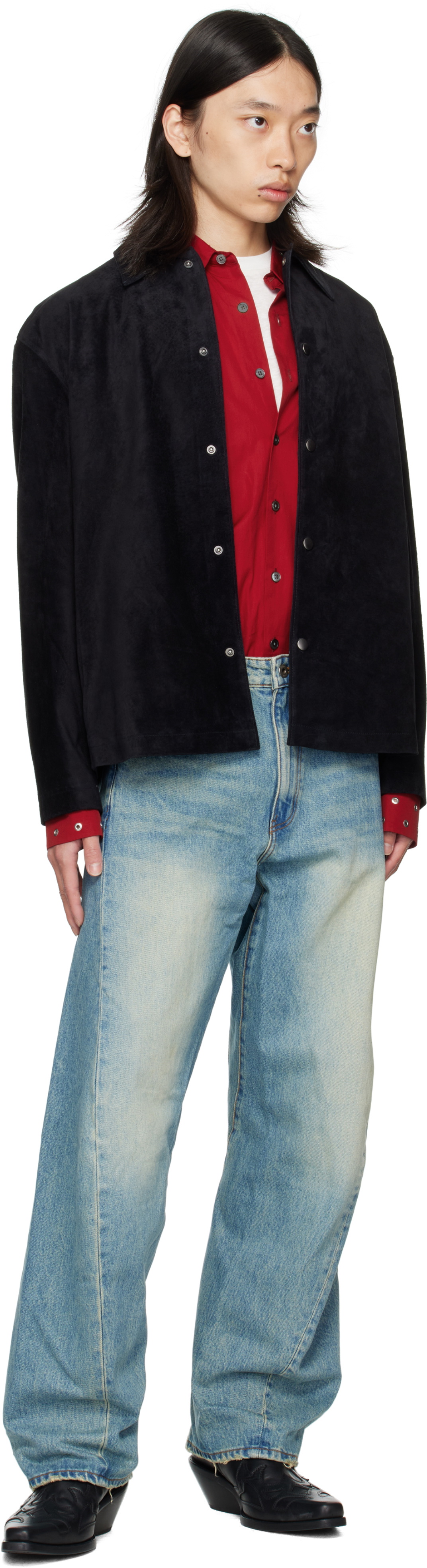COOR Black Snap Button Suede Overshirt