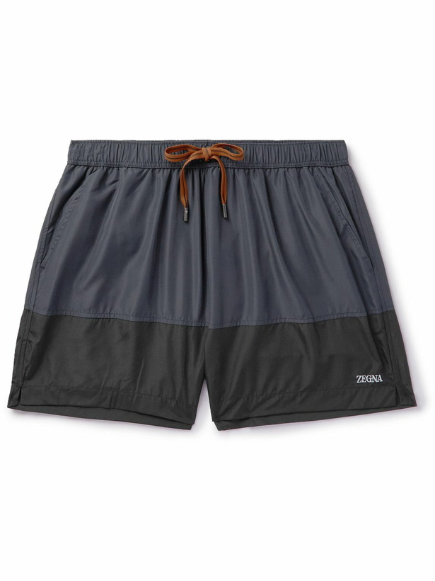 Photo: Zegna - Straight-Leg Mid-Length Colour-Block Swim Shorts - Gray