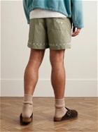 CHERRY LA - American Classic Straight-Leg Mid-Length Embroidered Swim Shorts - Green