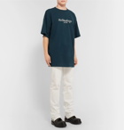 Balenciaga - Oversized Logo-Embroidered Cotton-Jersey T-Shirt - Navy