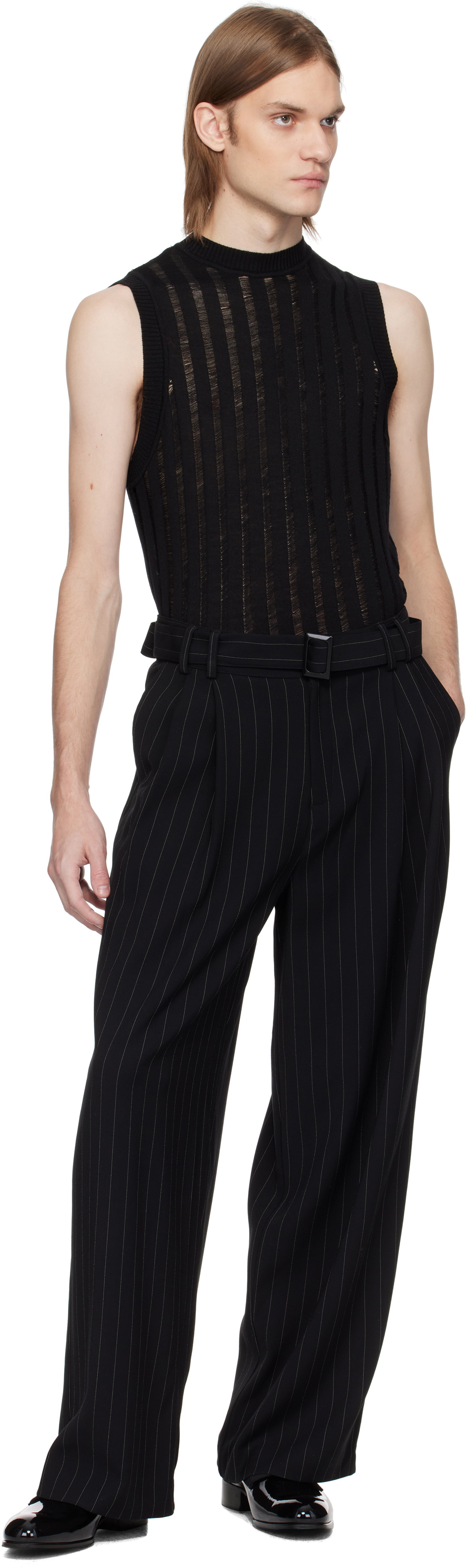LGN Louis Gabriel Nouchi Black Ribbed Sleeveless Laddering Tank Top