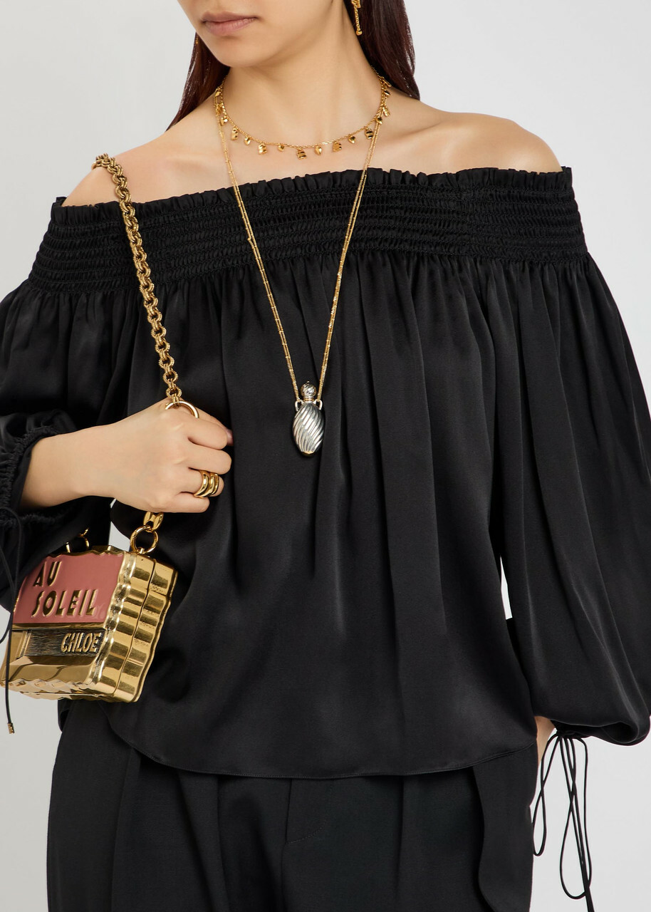 Chloe Off-the-shoulder Silk top Black