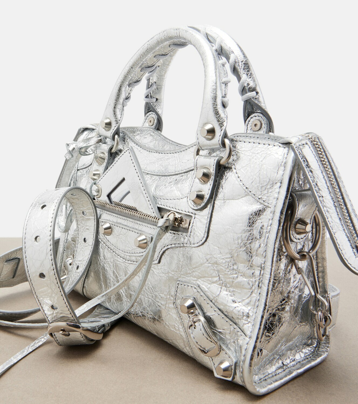 Balenciaga Le City Small metallic leather tote bag