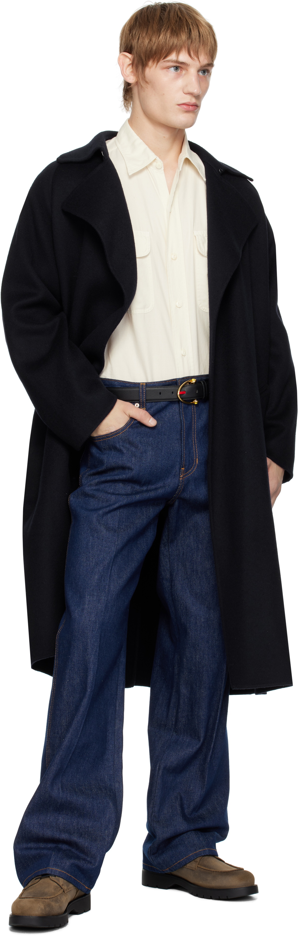 YLÈVE Navy Lambswool Double Clothe Beaver Coat YLÈVE