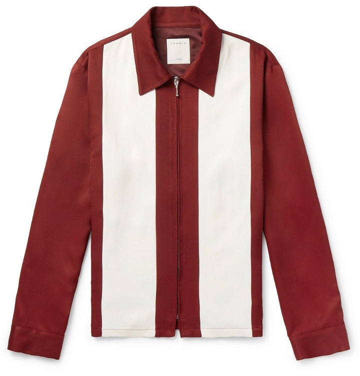 Photo: Sandro - Two-Tone Twill Zip-Up Shirt Jacket - Red