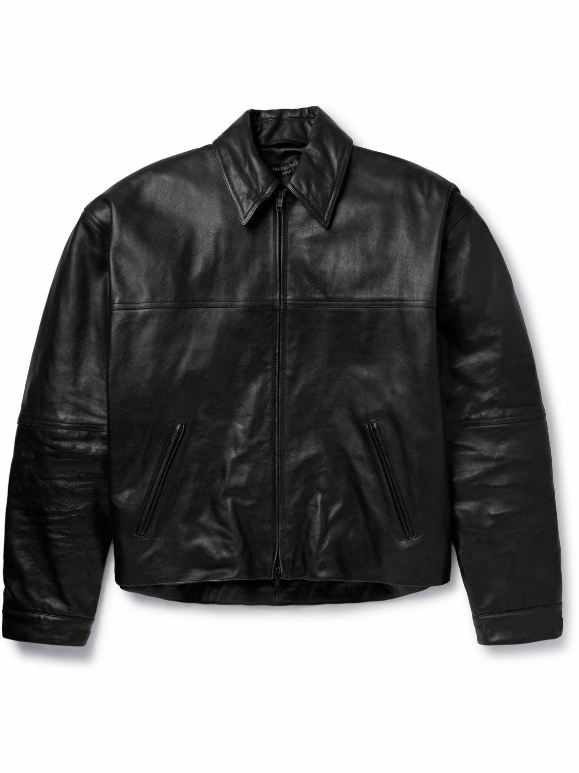 Balenciaga - Cocoon Kick Oversized Logo-Debossed Leather Jacket - Black ...