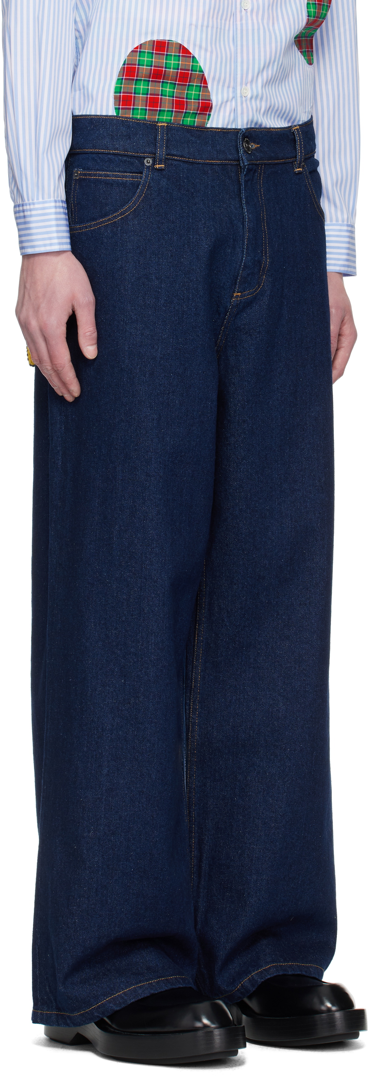 Charles Jeffrey LOVERBOY Blue Wide Leg Knit Patch Jeans
