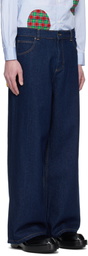 Charles Jeffrey LOVERBOY Blue Wide Leg Knit Patch Jeans