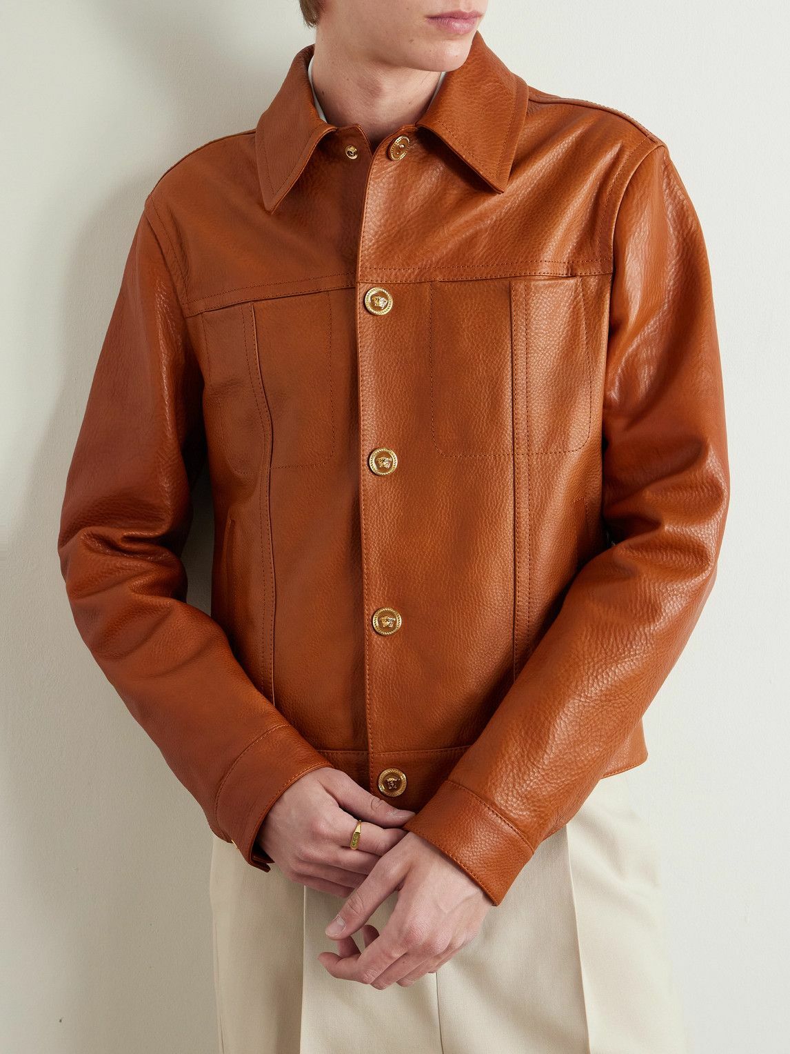 Versace - Full-Grain Leather Jacket - Brown Versace