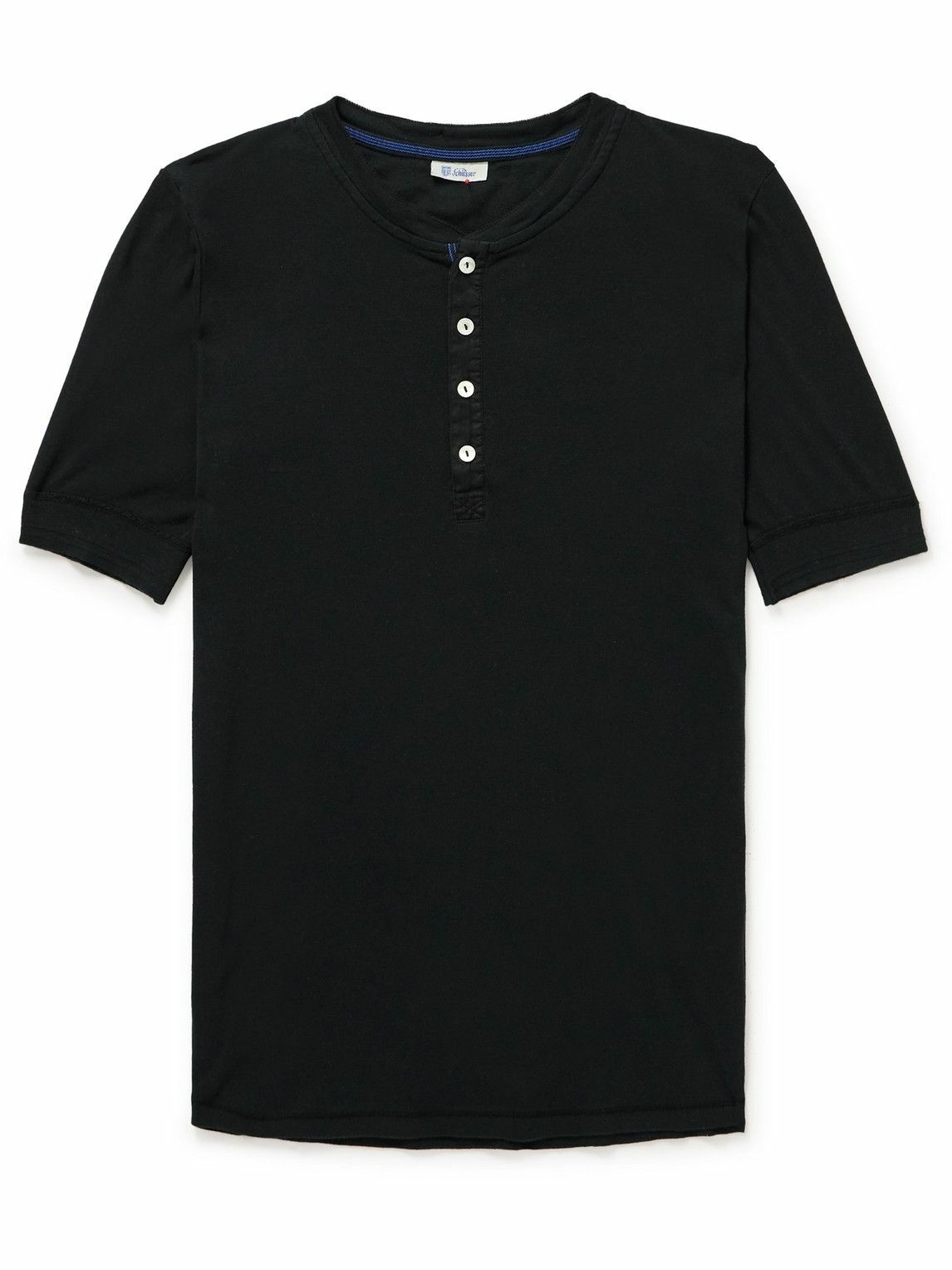 Photo: Schiesser - Karl Heinz Organic Cotton-Jersey Henley T-Shirt - Black