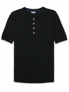 Schiesser - Karl Heinz Organic Cotton-Jersey Henley T-Shirt - Black