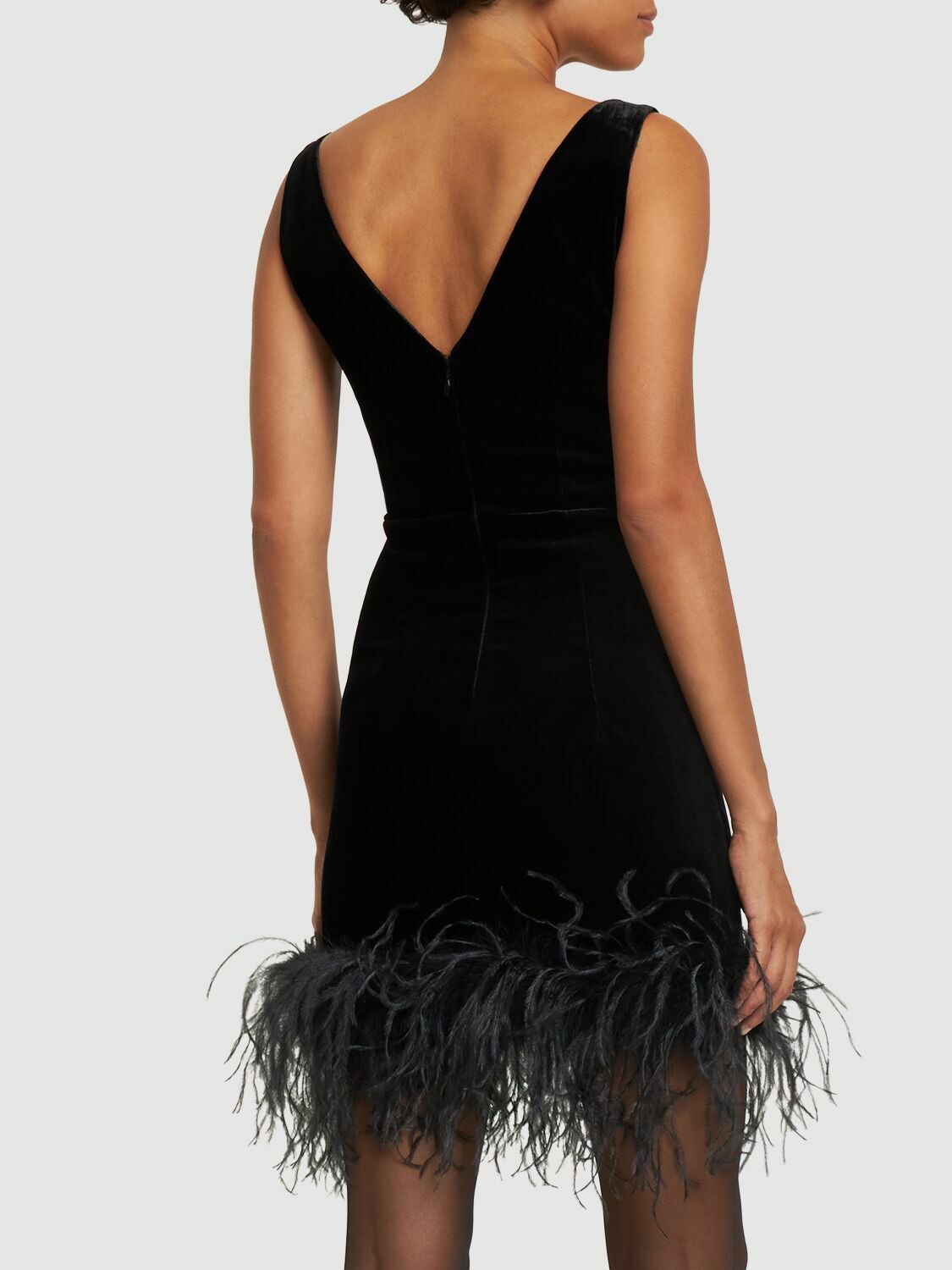 Velvet Mini Dress W/ Feathers