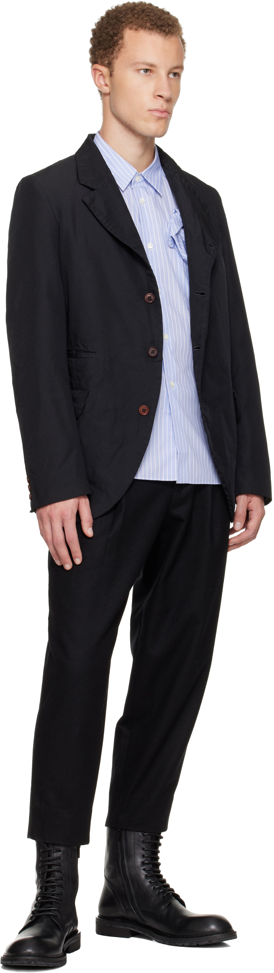 Comme des Garçons Homme Deux Blue Cotton Stripe Rose Front Shirt