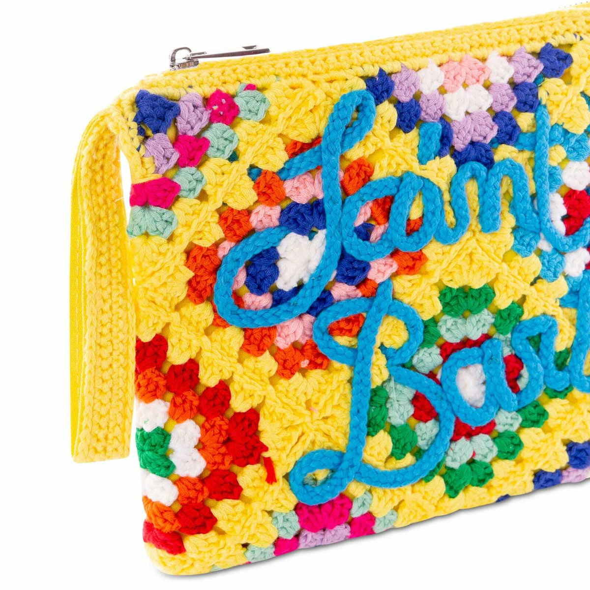 MC2 Saint Barth Parisienne Yellow Crochet Pouch Bag With Saint Barth Embroidery