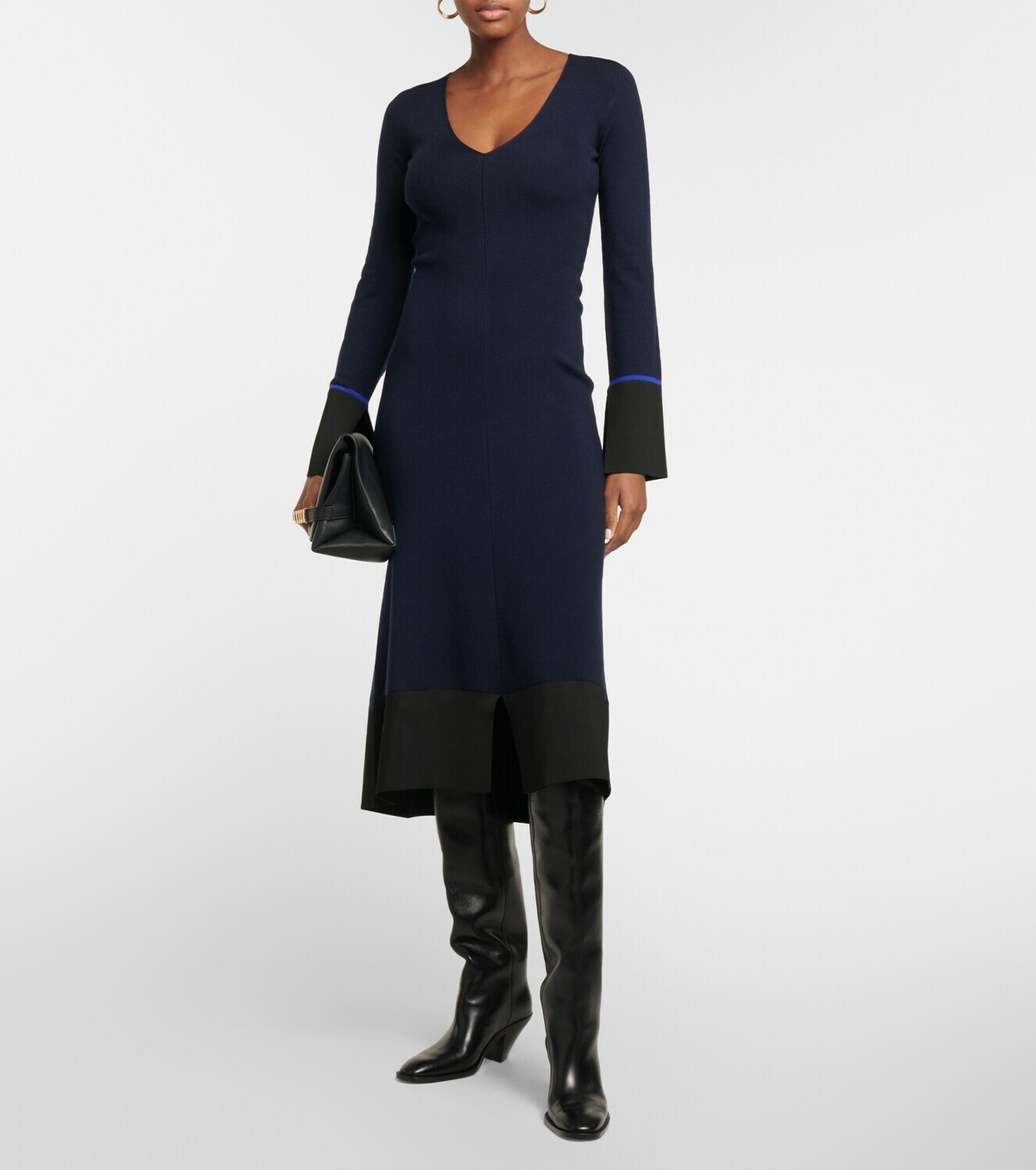 Victoria Beckham V neck wool blend midi dress Victoria Beckham