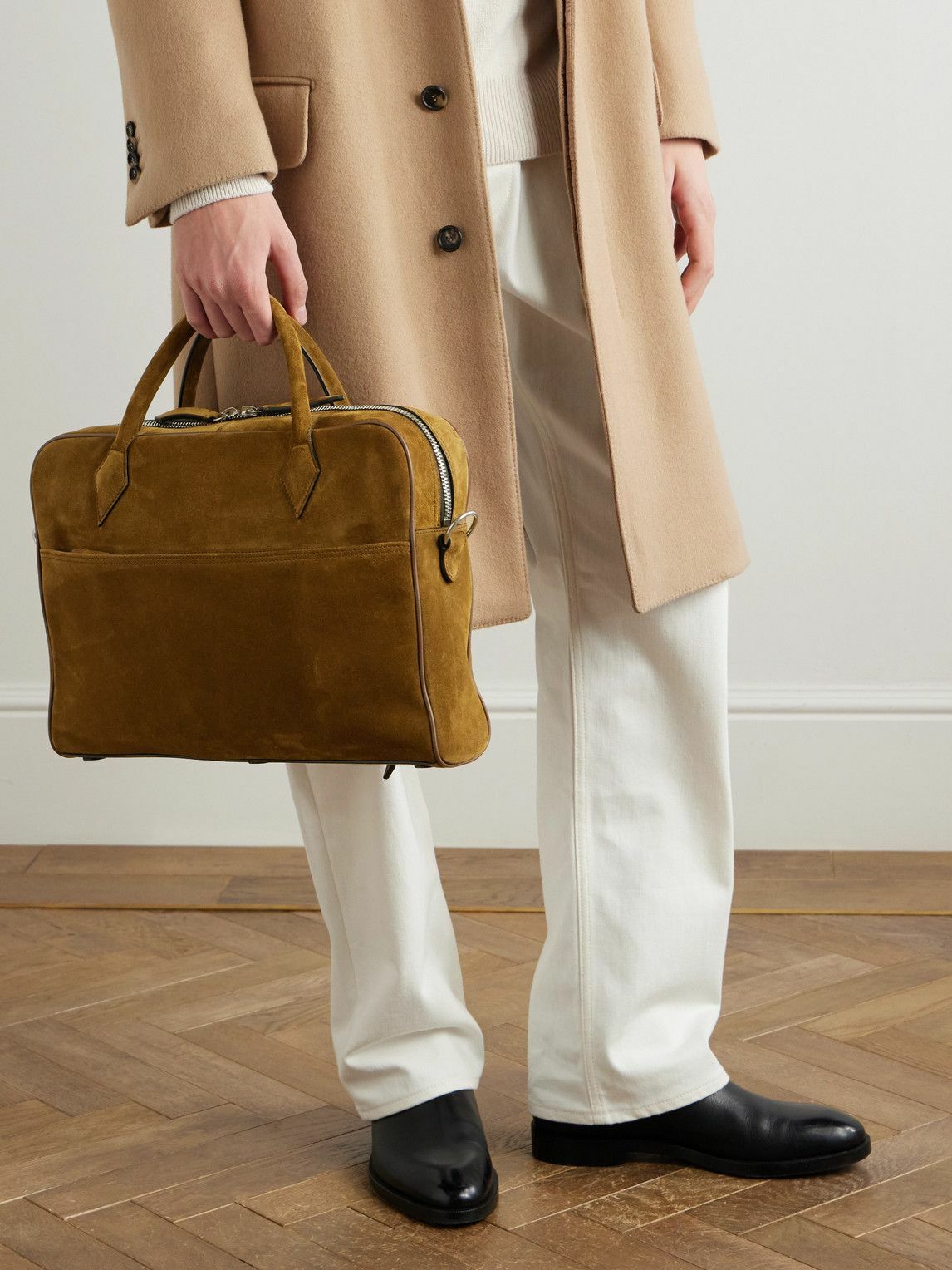 Métier - Closer Slim Leather-Trimmed Suede Briefcase
