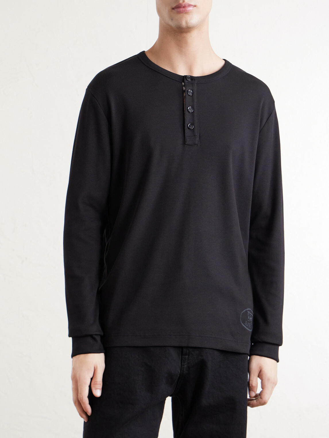Burberry - Logo-Embroidered Ribbed Cotton-Blend Jersey T-Shirt - Black