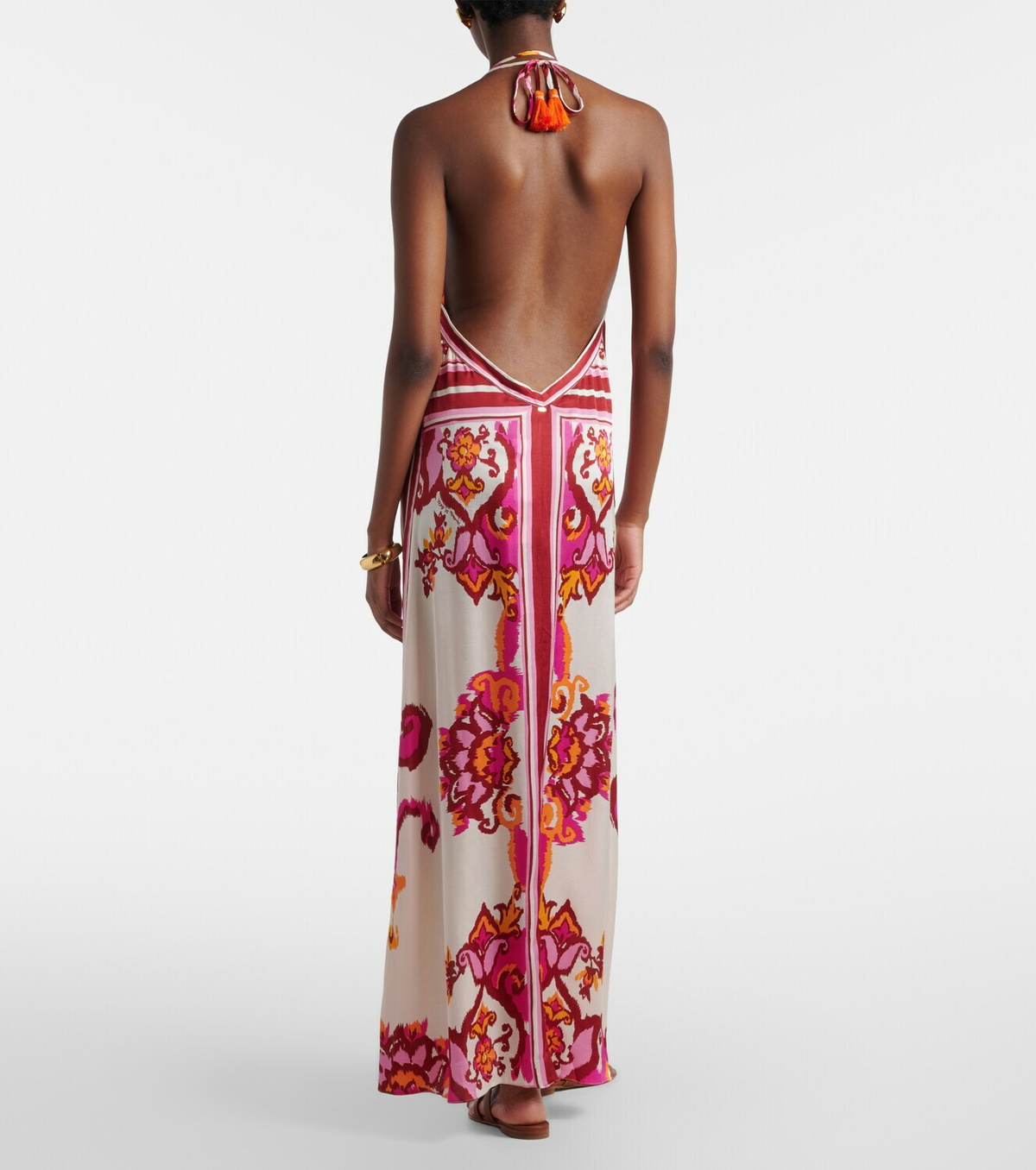 Poupette St Barth Mary printed halterneck satin maxi dress