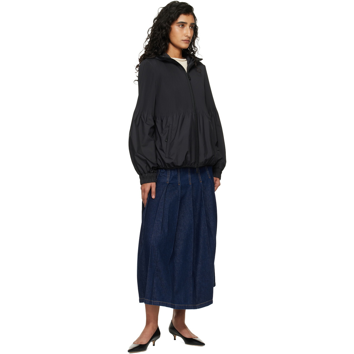 Moncler Black Anemone Pleated Hooded Jacket