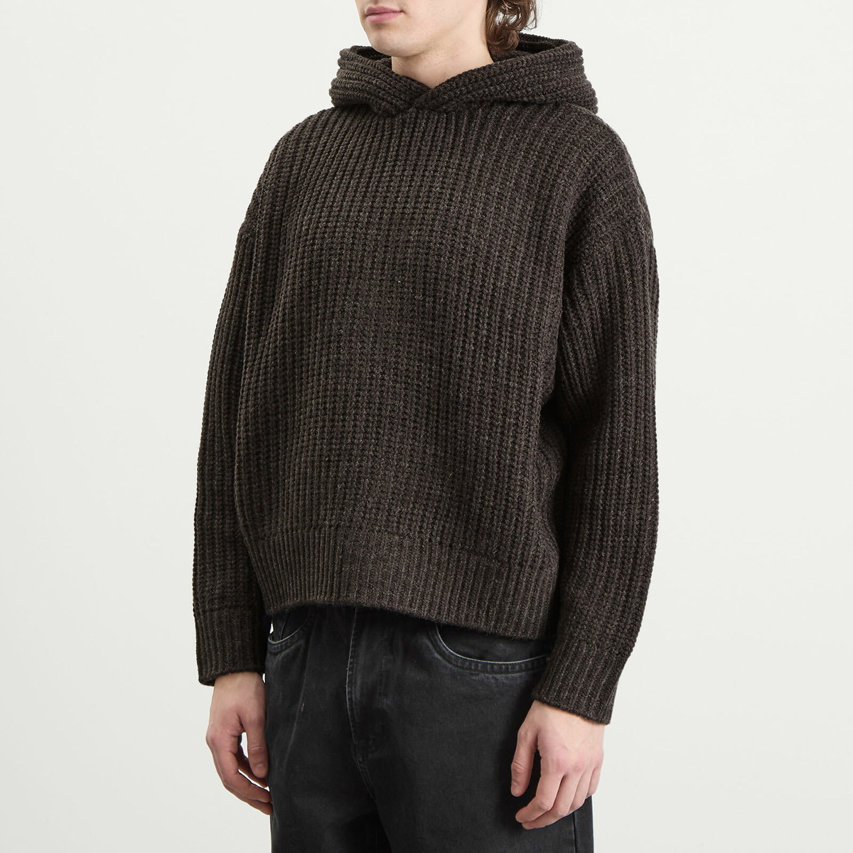 MKI Men's Chunky Rib Knit Hoodie in Charcoal Melange