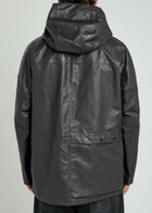 Stone Island Logo Panelled Hooded Leather Jacket Charcoal