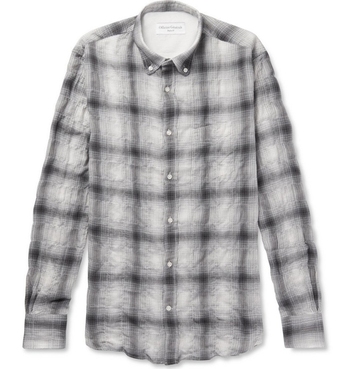 Photo: Officine Generale - Button-Down Collar Checked Cotton-Blend Flannel Shirt - Men - Gray