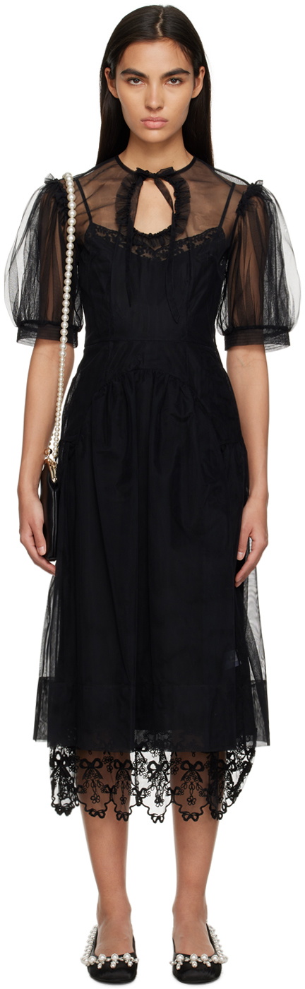 Simone Rocha Black Tie-neck Midi Dress Simone Rocha