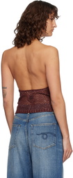 AMIRI Burgundy Floral Crochet Open Back Tank Top