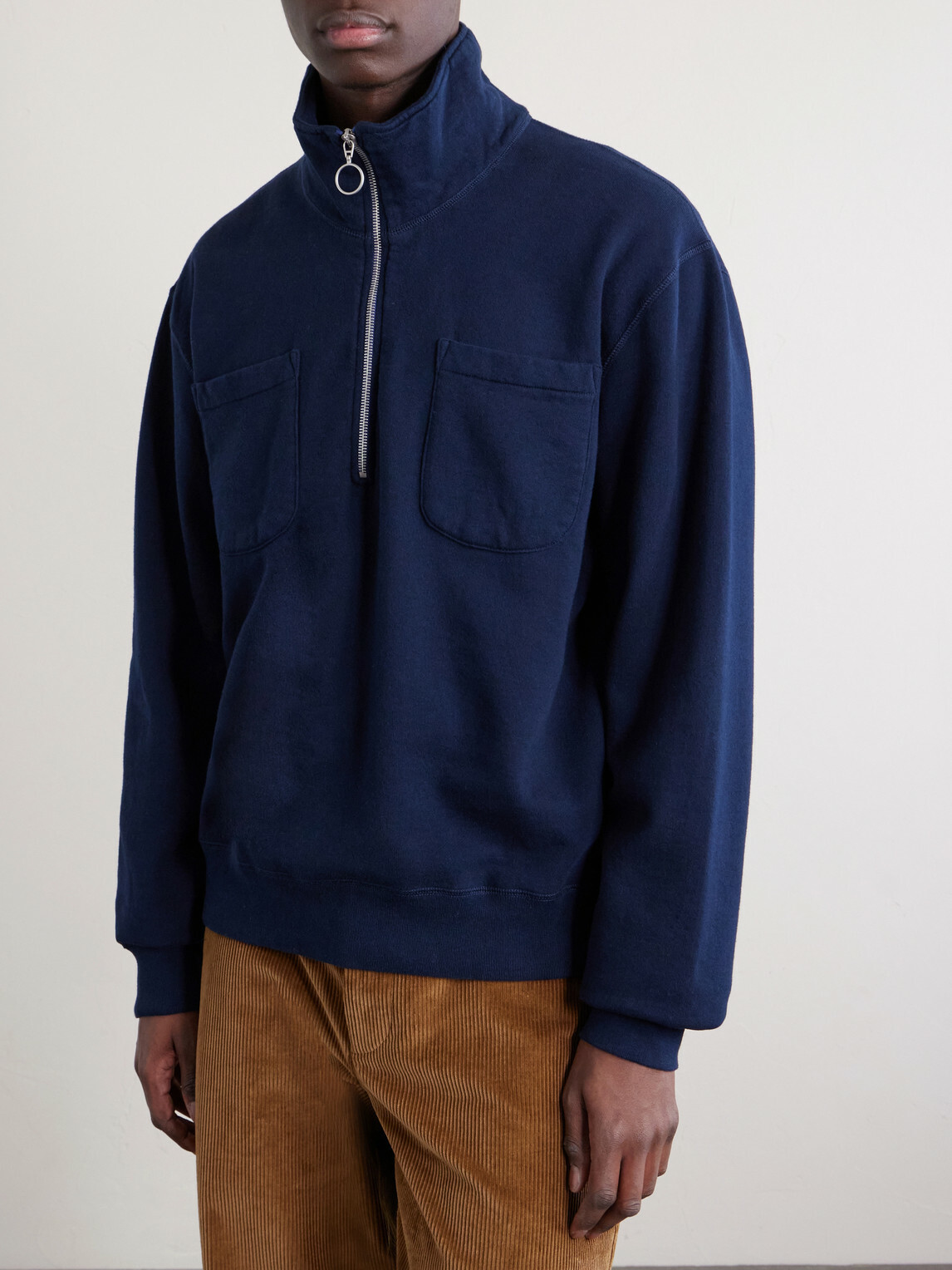 Drake's - Cotton and Wool-Blend Half-Zip Sweater - Blue