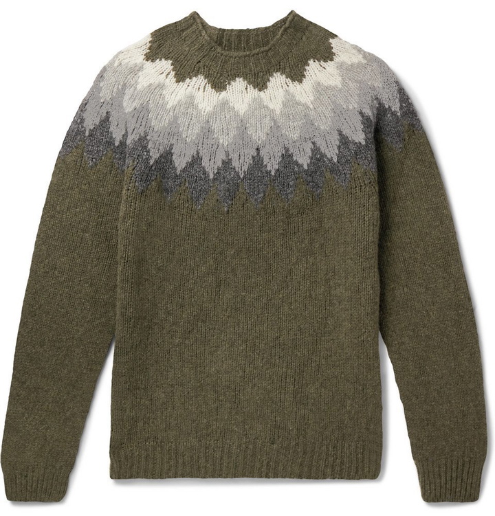 Photo: Officine Generale - Fair Isle Shetland Wool Sweater - Green