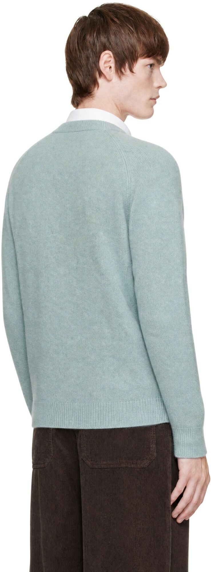 AMOMENTO Green Racoon V-Neck Sweater