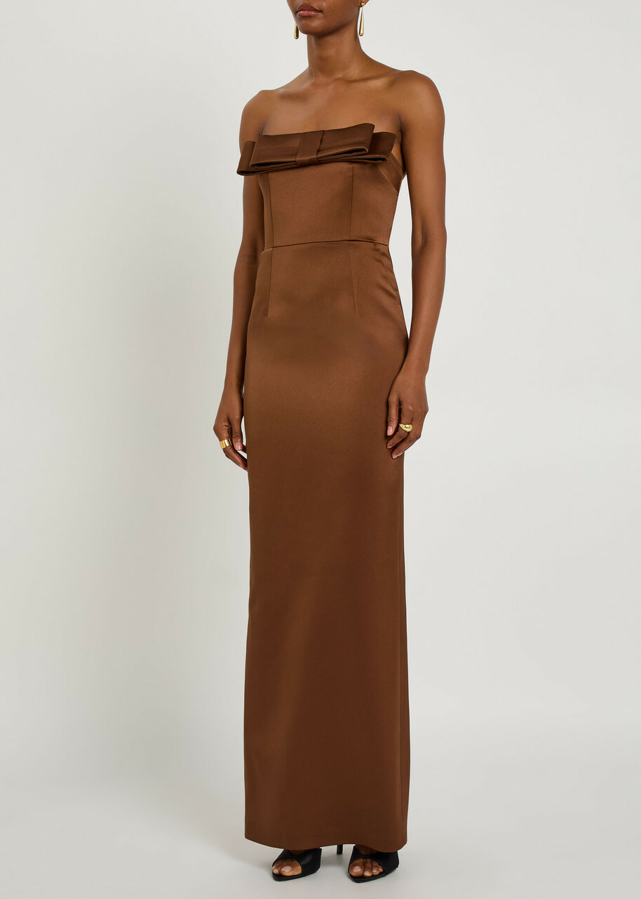 The New Arrivals Ilkyaz Ozel Sisu Strapless Satin Maxi Dress Brown