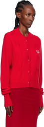 AO Yes Red Double Collar Logo Embroidery Cardigan
