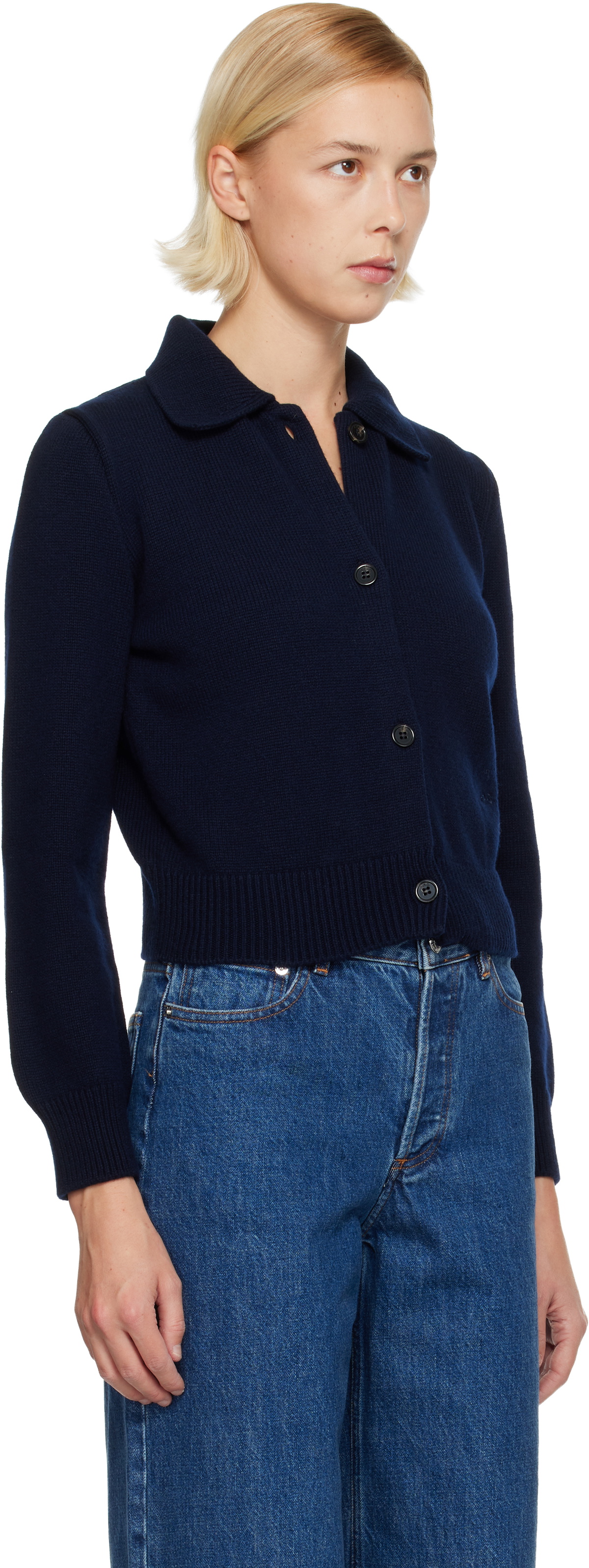 A.P.C. Navy Polo Shirt Collar Cardigan