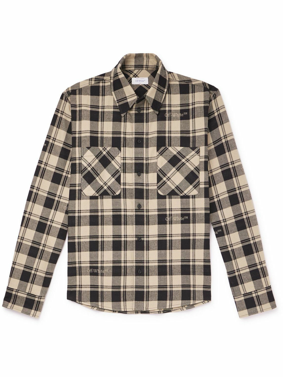Off-White - Logo-Embroidered Checked Cotton-Flannel Shirt - Neutrals ...
