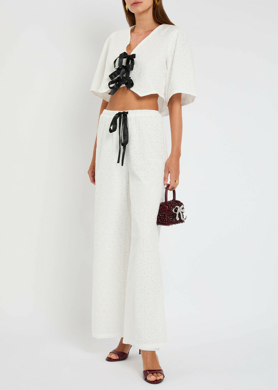 Sister Jane Blanca Broderie Anglaise Cotton Trousers White And Black