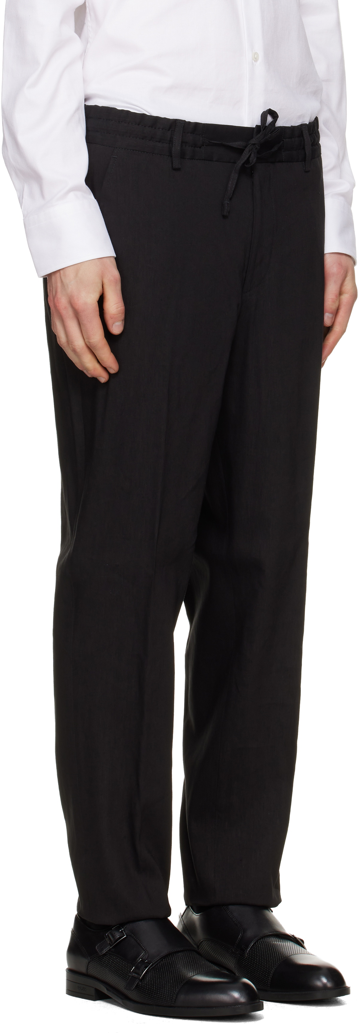 BOSS Black Linen-Blend Tapered-Fit Trousers