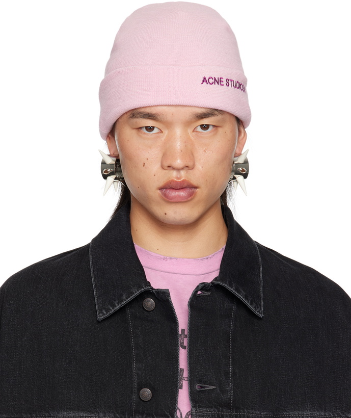 Photo: Acne Studios Pink Embroidered-Logo Beanie