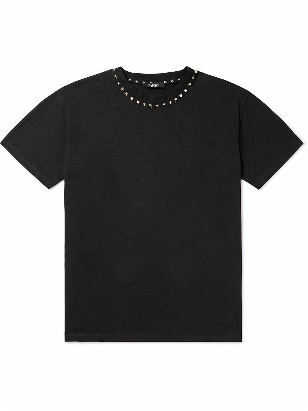 Photo: Valentino Garavani - Rockstud Embellished Cotton-Jersey T-Shirt - Black