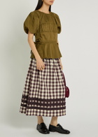 Damson Madder Ava Checked Ruffled Cotton Midi Skirt Black