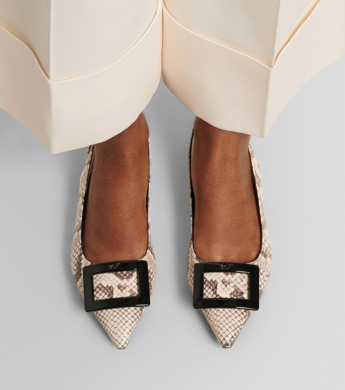 Roger Vivier Gommettine snake-effect leather slingback flats