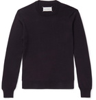 Maison Margiela - Suede Elbow-Patch Cotton and Wool-Blend Sweater - Navy