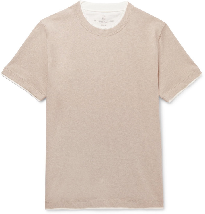 Photo: Brunello Cucinelli - Slim-Fit Layered Cotton-Jersey T-Shirt - Neutrals