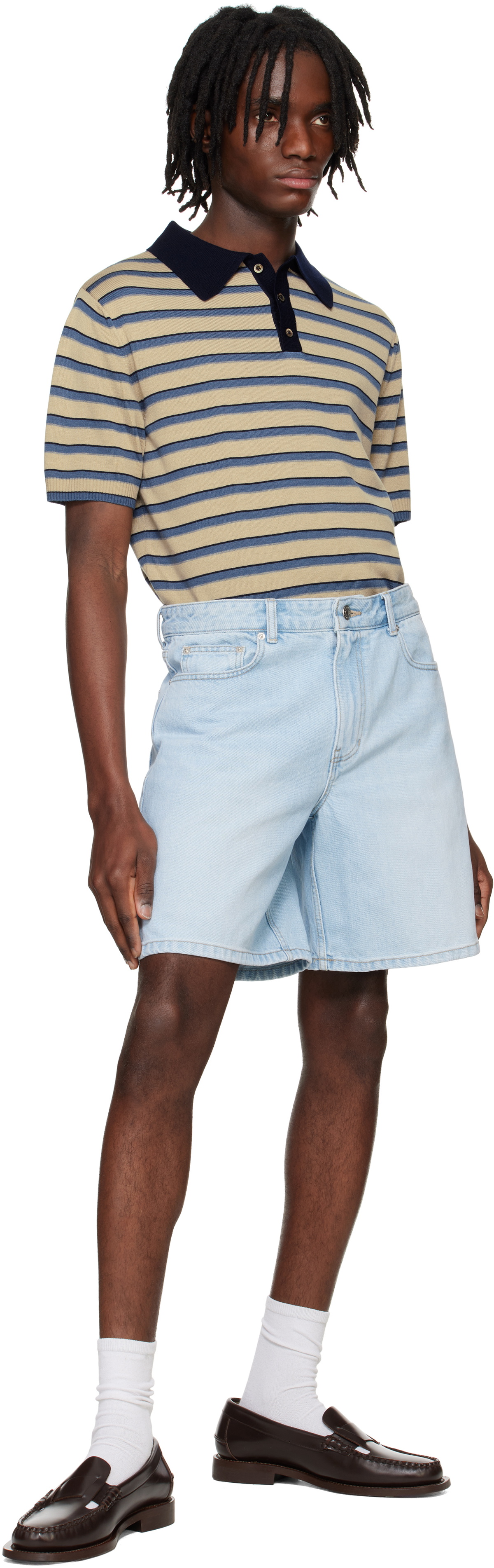 System Beige Striped Knitted Polo