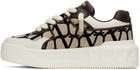 Valentino Garavani Beige & Brown One Stud XL Low-Top Sneakers